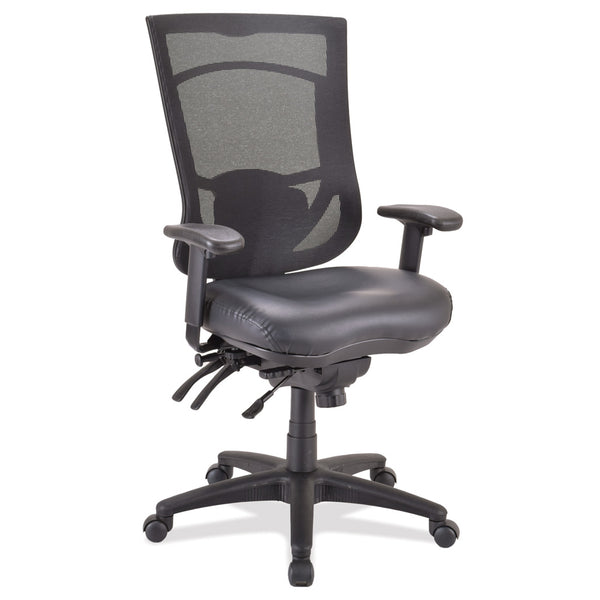 OfficeSource | CoolMesh Pro Collection | Multi-Function, High Back Chair with Antimicrobial Upholstered Seat, Adjustable Arms and Black Frame
