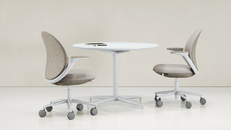 Vaux 36" Rounded Square Cafe Table HPL Top with Knife Edge Casters 30"H