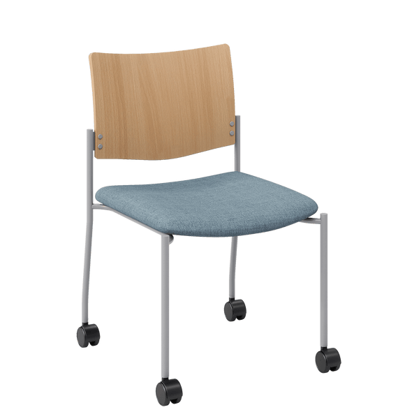 KFI Studios Evolve Armless Wood Back Mobile Side Chair with Upholstered Seat