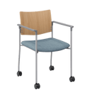 Evolve Wood Back Caster Chair with Arms and Upholstered Seat