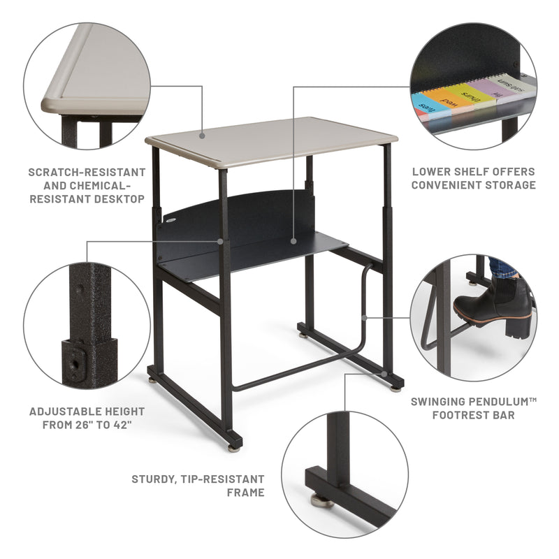 AlphaBetter® Desk, 28 x 20" Standard Top and Swinging Footrest Bar