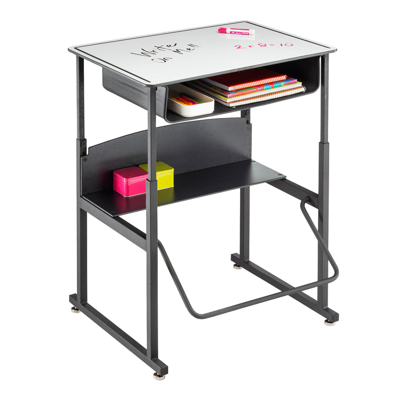 AlphaBetter® Desk, 28 x 20" Premium or Dry Erase Top, Book Box and Swinging Footrest Bar