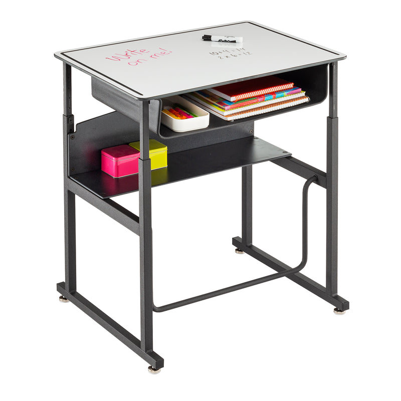 AlphaBetter® Desk, 28 x 20" Premium or Dry Erase Top, Book Box and Swinging Footrest Bar