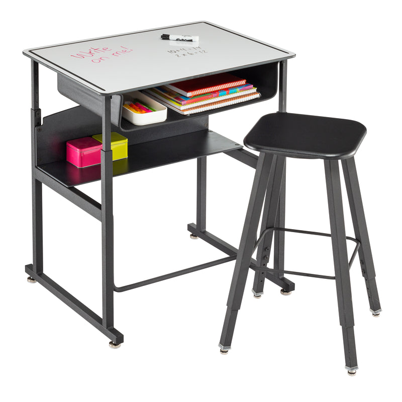 AlphaBetter® Desk, 28 x 20" Premium or Dry Erase Top, Book Box and Swinging Footrest Bar