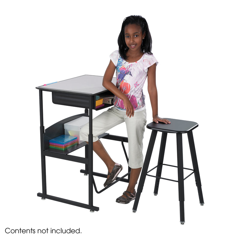 AlphaBetter® Desk, 28 x 20" Premium or Dry Erase Top, Book Box and Swinging Footrest Bar