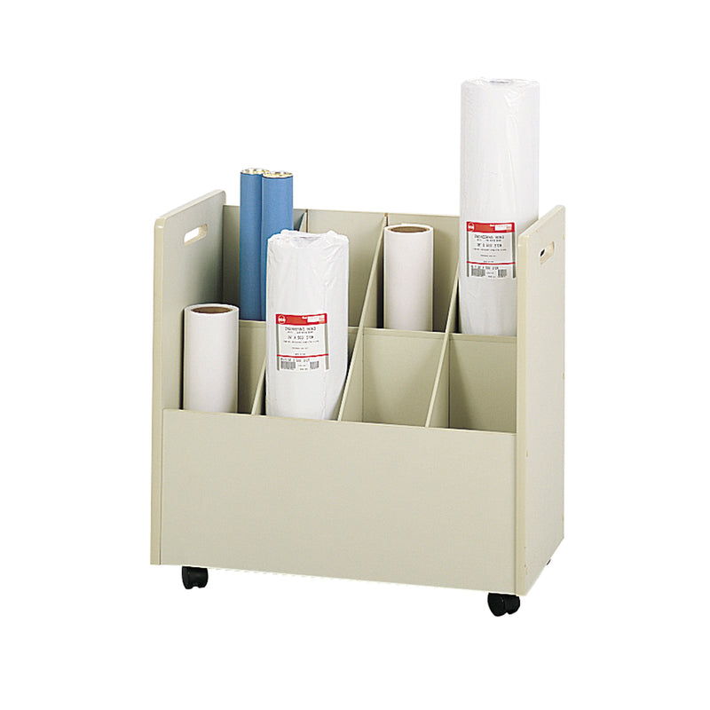 Wood Mobile Roll File, 8 Compartment