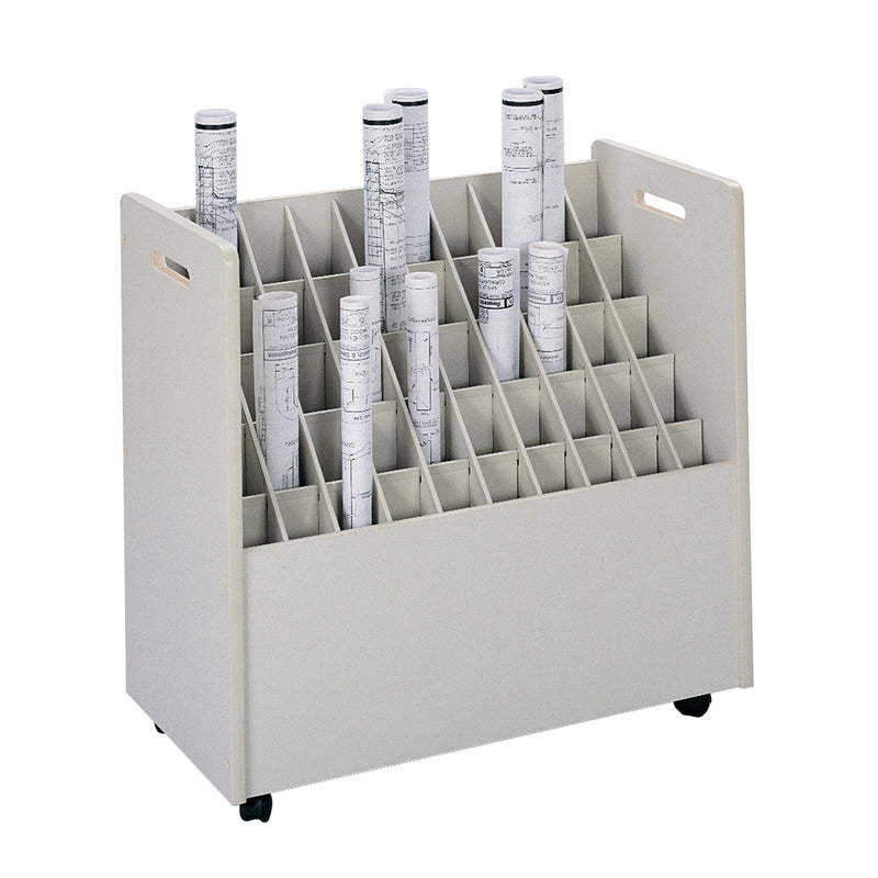 Wood Mobile Roll File, 50 Compartment