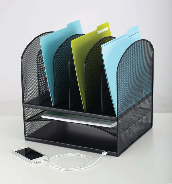 Powered Onyx™ Mesh Desk Organizer 2 Horizontal/6 Upright Sections