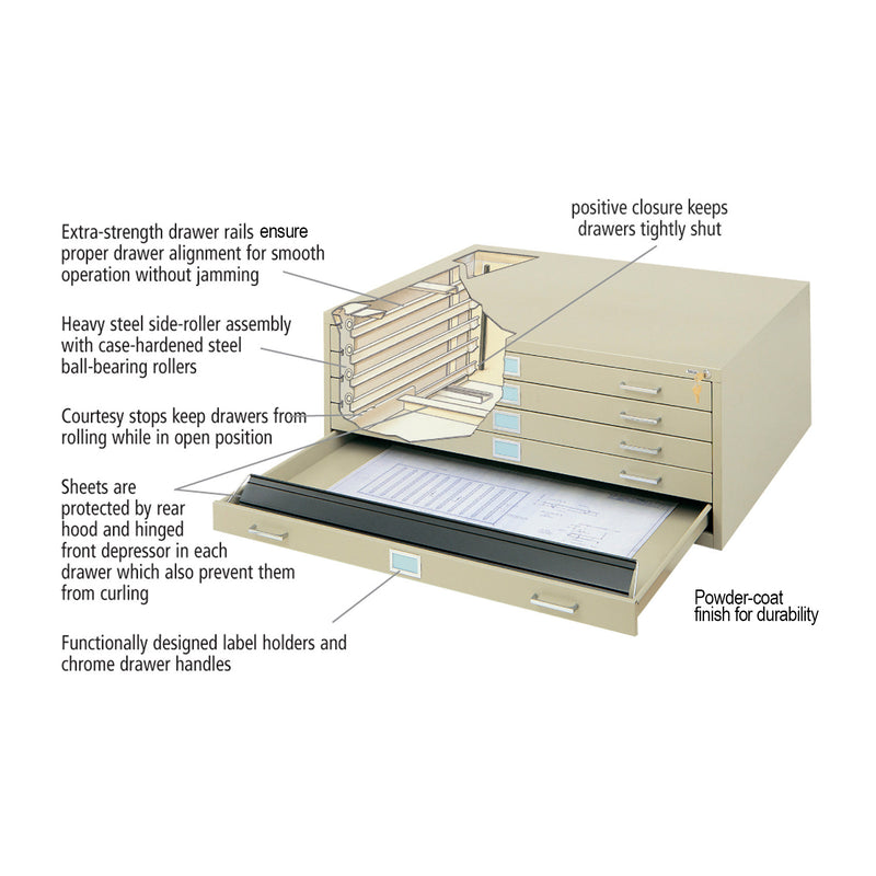 5-Drawer Steel Flat File for 30" x 42" Documents