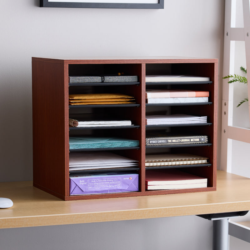 Wood Adjustable Literature Organizer - 12 Compartment