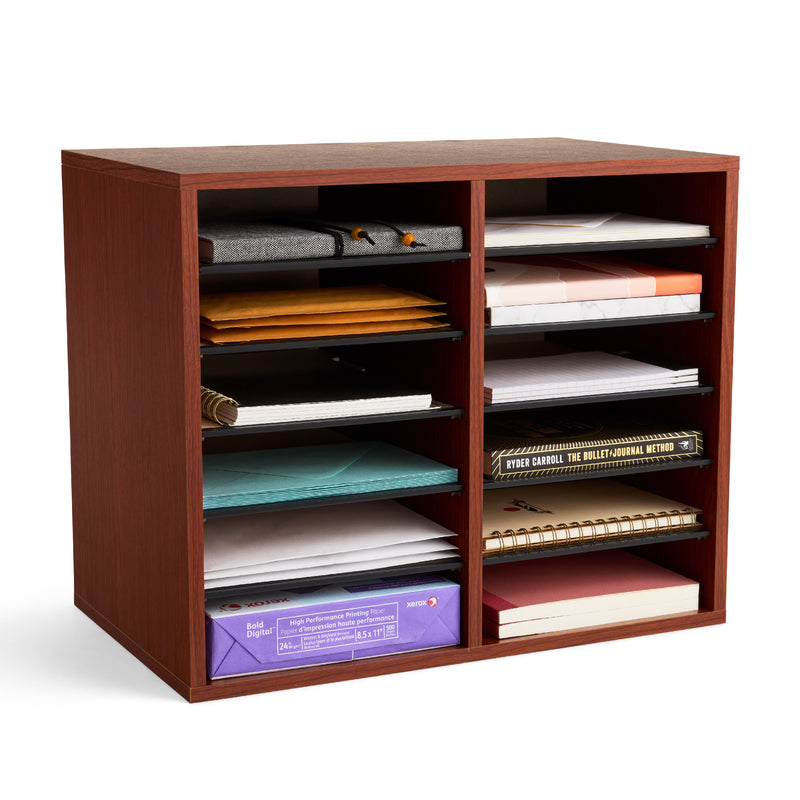 Wood Adjustable Literature Organizer - 12 Compartment