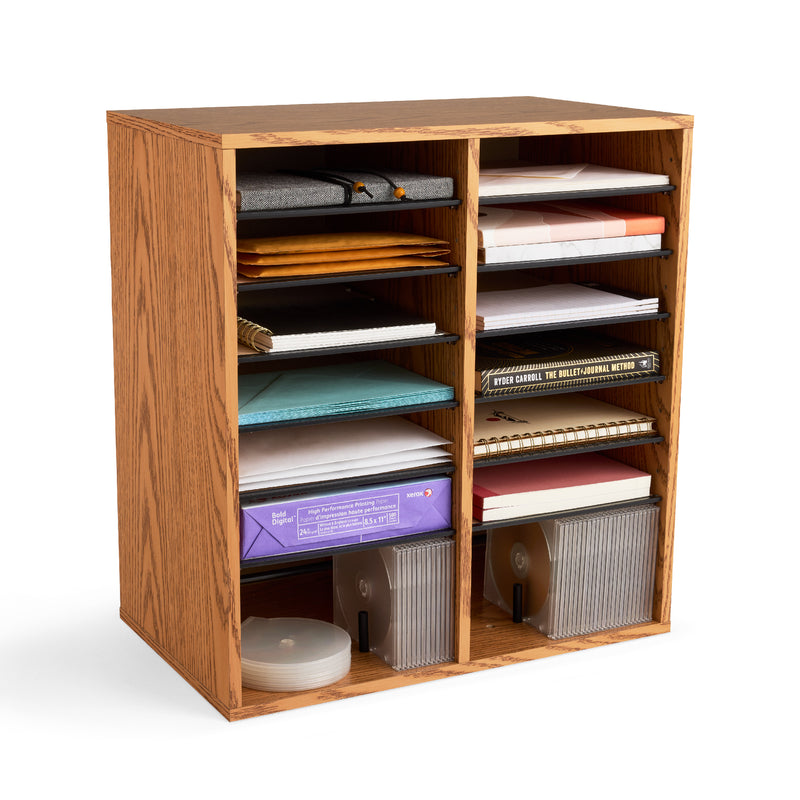 Wood Adjustable Literature Organizer, 16 Compartment