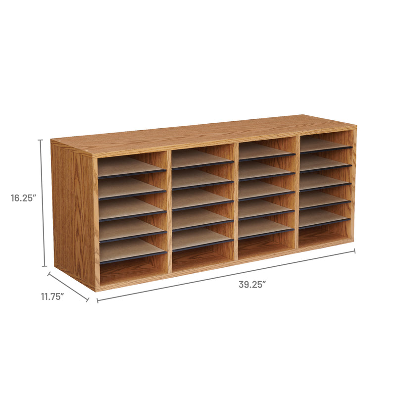 Wood Adjustable Literature Organizer, 24 Compartment