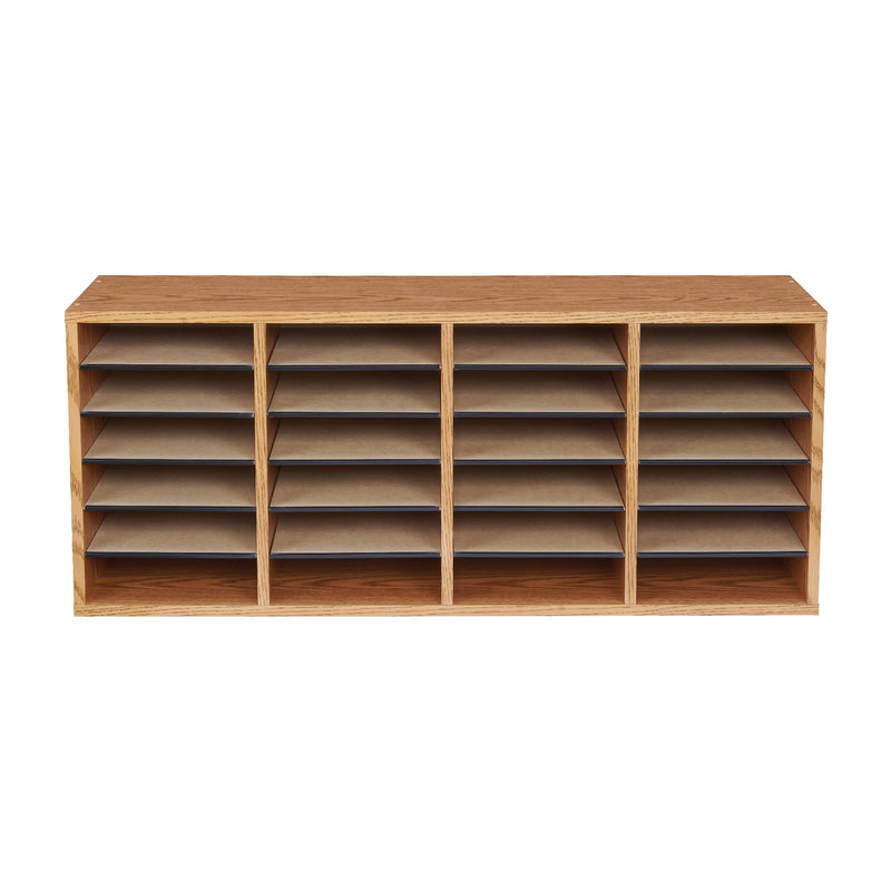 Wood Adjustable Literature Organizer, 24 Compartment