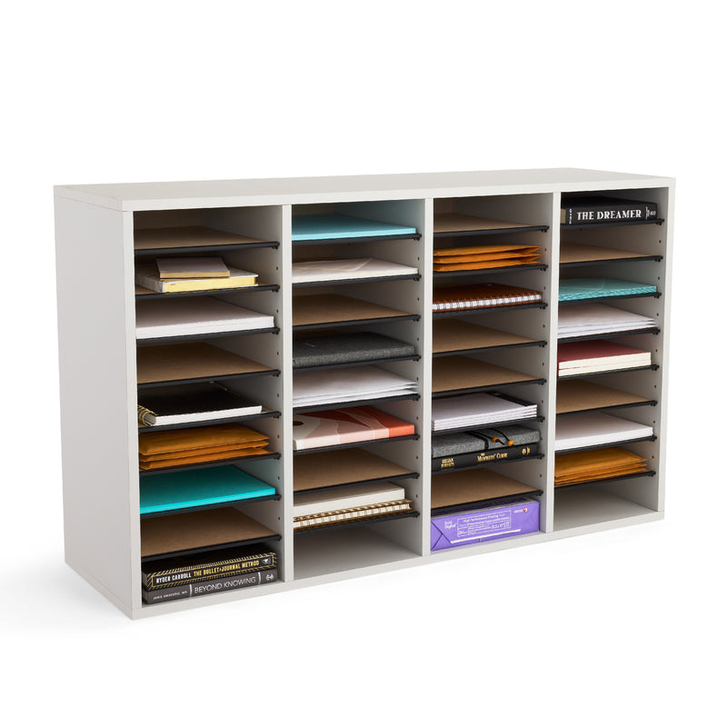 Wood Adjustable Literature Organizer, 36 Compartment