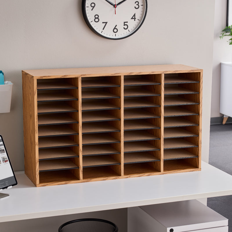 Wood Adjustable Literature Organizer, 36 Compartment