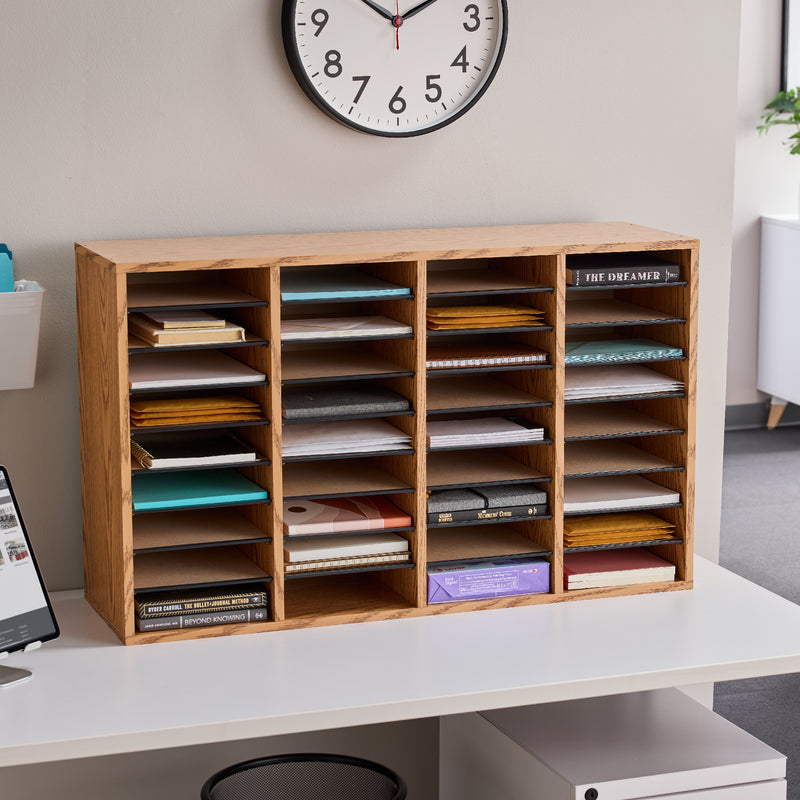 Wood Adjustable Literature Organizer, 36 Compartment