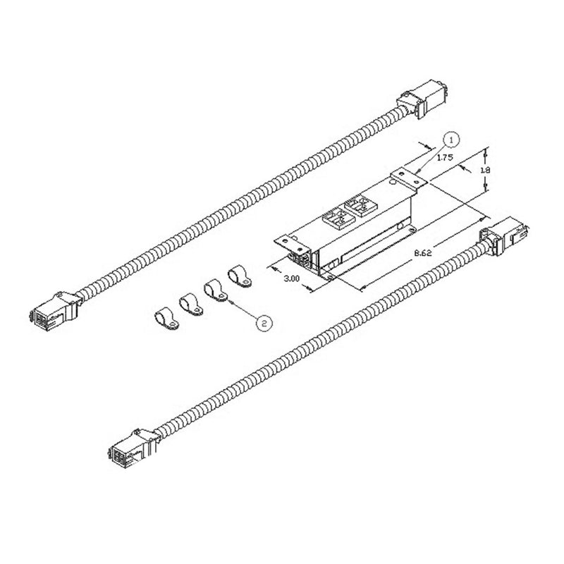 60" Undersurface Table Kit, 2 Power Receptacles