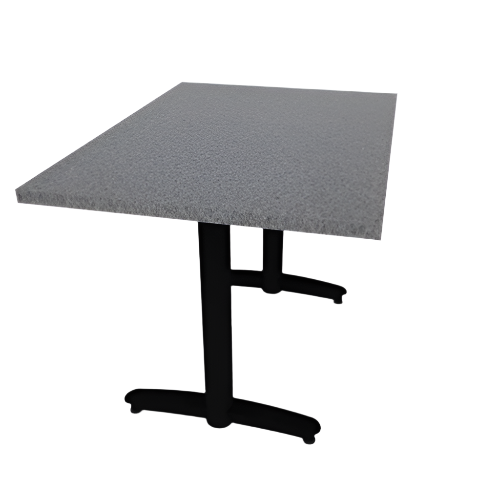 Proof 30" x 42" Rectangle Pedestal Cafe Table with Arched T-Legs Pair HPL Top 3MM PVC Edge