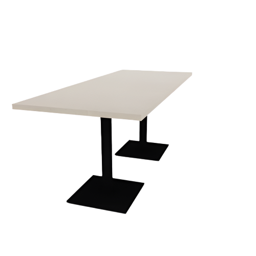 Proof 30" x 72" Rectangle Pedestal Cafe Table with Square Steel Base Pair HPL Top