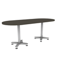 Proof 30" x 72" Racetrack Pedestal Cafe Table with Arched Base Pair HPL Top