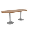 Proof 30" x 72" Racetrack Pedestal Cafe Table with Round Steel Base Pair HPL Top