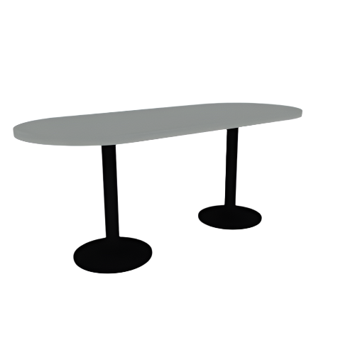 Proof 30" x 72" Racetrack Pedestal Cafe Table with Round Steel Base Pair HPL Top