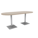 Proof 30" x 72" Racetrack Pedestal Cafe Table with Square Steel Base Pair HPL Top