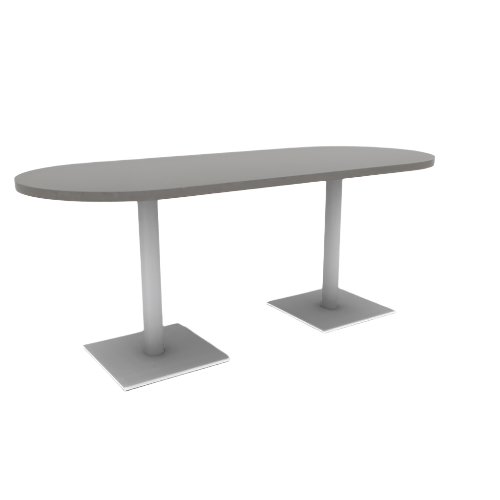 Proof 30" x 72" Racetrack Pedestal Cafe Table with Square Steel Base Pair HPL Top