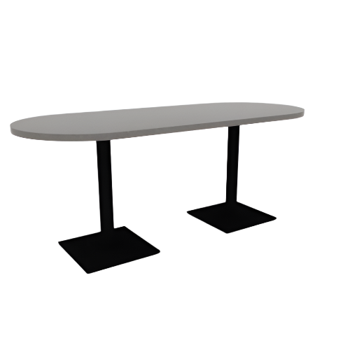 Proof 30" x 72" Racetrack Pedestal Cafe Table with Square Steel Base Pair HPL Top