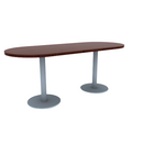 Proof 30" x 72" Racetrack Pedestal Cafe Table with Round Stainless Steel Base HPL Top