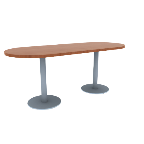 Proof 30" x 72" Racetrack Pedestal Cafe Table with Round Stainless Steel Base HPL Top