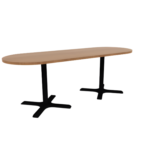 Proof 30" x 84" Racetrack Pedestal Cafe Table with X-Base Pair HPL Top