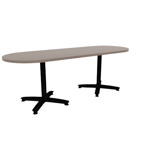 Proof 30" x 84" Racetrack Pedestal Cafe Table with Arched Base Pair HPL Top