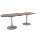 Proof 30" x 84" Racetrack Pedestal Cafe Table with Round Steel Base Pair HPL Top