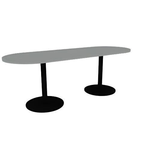 Proof 30" x 84" Racetrack Pedestal Cafe Table with Round Steel Base Pair HPL Top