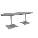 Proof 30" x 84" Racetrack Pedestal Cafe Table with Square Steel Base Pair HPL Top