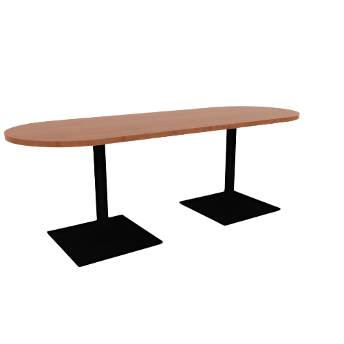 Proof 30" x 84" Racetrack Pedestal Cafe Table with Square Steel Base Pair HPL Top