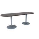 Proof 30" x 84" Racetrack Pedestal Cafe Table with Round Stainless Steel Base Pair HPL Top