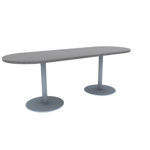 Proof 30" x 84" Racetrack Pedestal Cafe Table with Round Stainless Steel Base Pair HPL Top