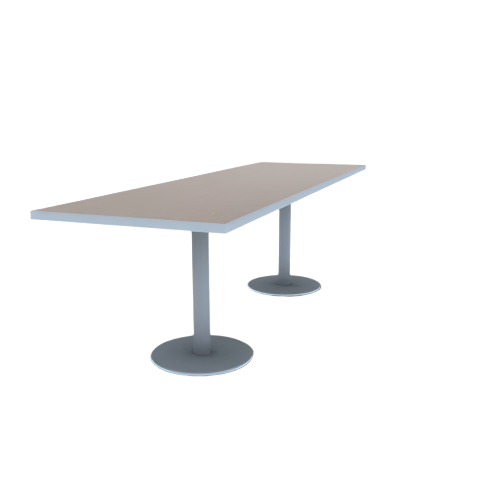 Proof 30" x 96" Rectangle Pedestal Cafe Table with Round Stainless Steel Base Pair HPL Top