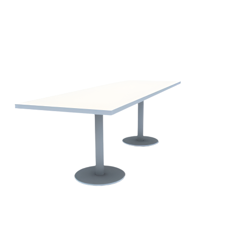 Proof 30" x 96" Rectangle Pedestal Cafe Table with Round Stainless Steel Base Pair HPL Top