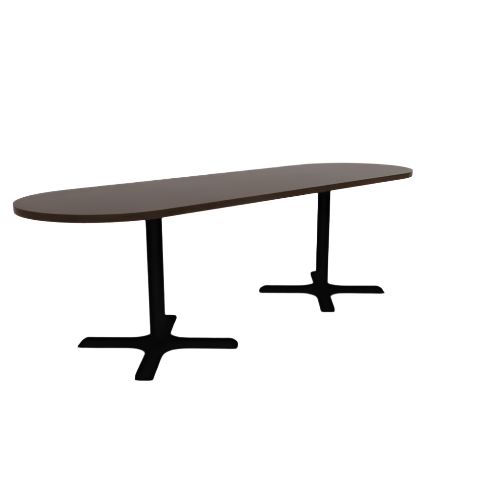 Proof 30" x 96" Racetrack Pedestal Cafe Table with X-Base Pair HPL Top