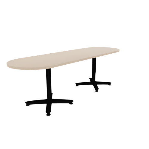 Proof 30" x 96" Racetrack Pedestal Cafe Table with Arched Base Pair HPL Top