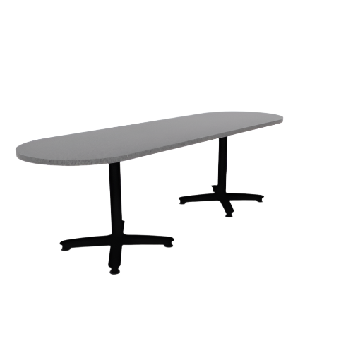 Proof 30" x 96" Racetrack Pedestal Cafe Table with Arched Base Pair HPL Top