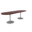 Proof 30" x 96" Racetrack Pedestal Cafe Table with Round Steel Base Pair HPL Top