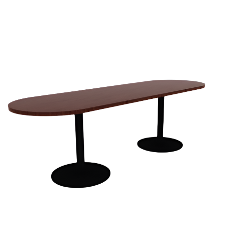 Proof 30" x 96" Racetrack Pedestal Cafe Table with Round Steel Base Pair HPL Top