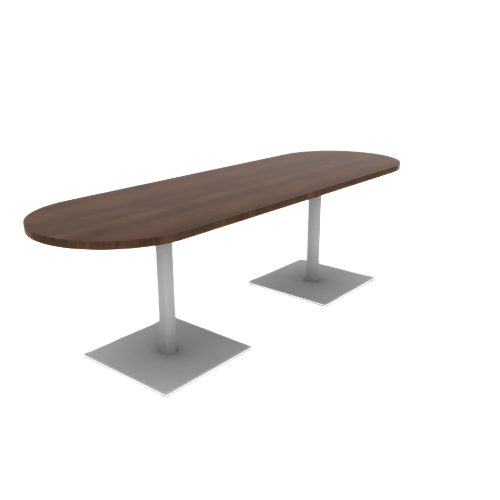 Proof 30" x 96" Racetrack Pedestal Cafe Table with Square Steel Base Pair HPL Top