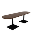 Proof 30" x 96" Racetrack Pedestal Cafe Table with Square Steel Base Pair HPL Top