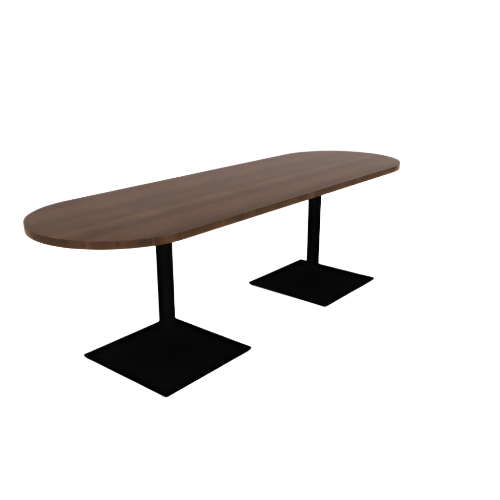 Proof 30" x 96" Racetrack Pedestal Cafe Table with Square Steel Base Pair HPL Top